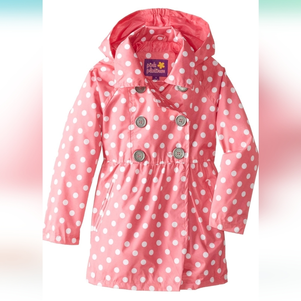 Pink Platinum Girls' Polka Dot Trench Jacket 4T
